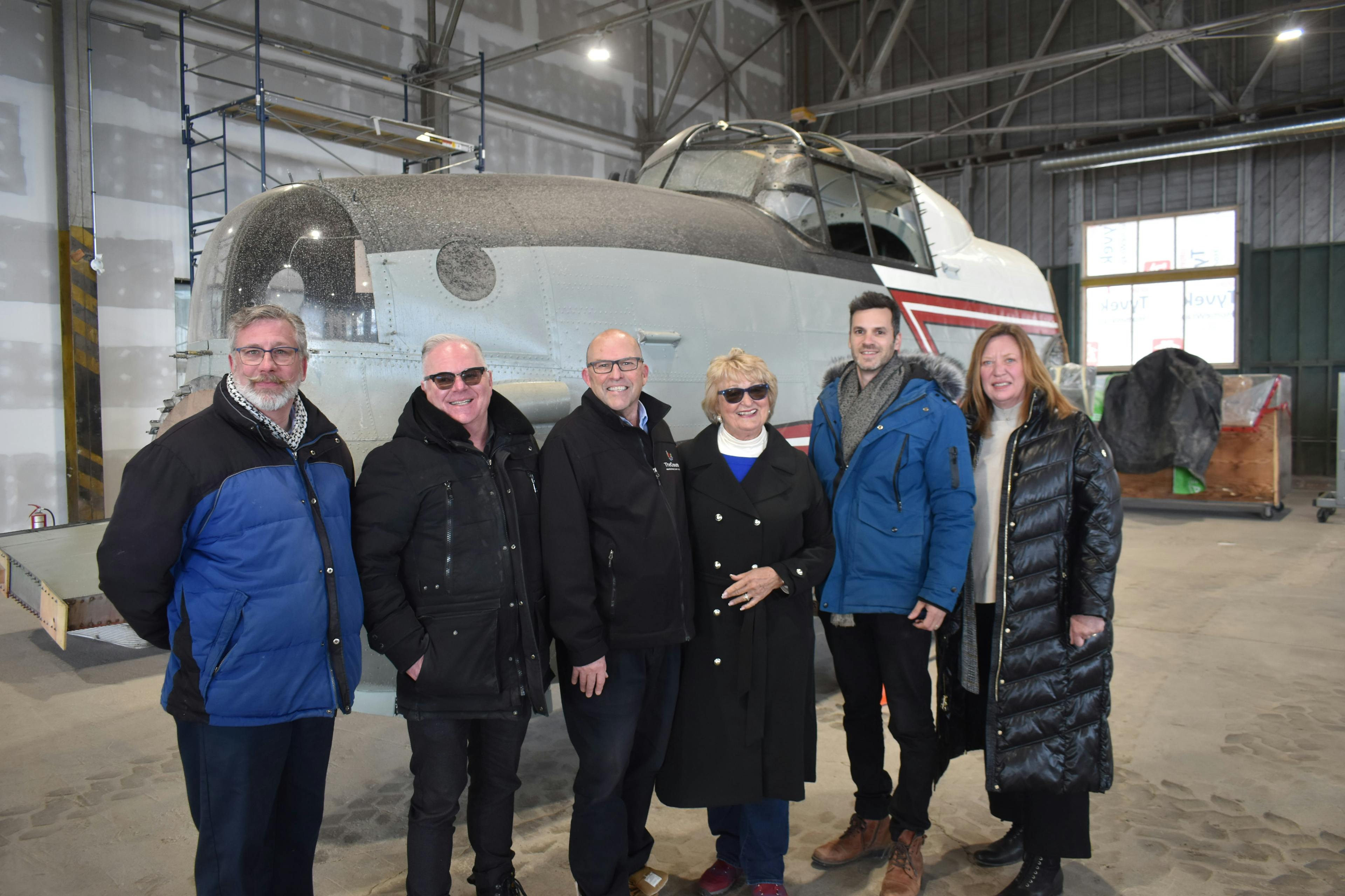 <p>From left Kevin Windsor (Executive Director, National Air Force Museum of Canada); Tim Jones (CEO, Base31); Steve Ferguson (Mayor, Prince Edward County); Susan Scarborough (Board Chair, National Air Force Museum of Canada); Assaf Weisz (Chief Placemaking Officer, Base31) and Jacqui Burley (Museum Consultant, Base31) (Jason Parks/Gazette Staff)</p>
