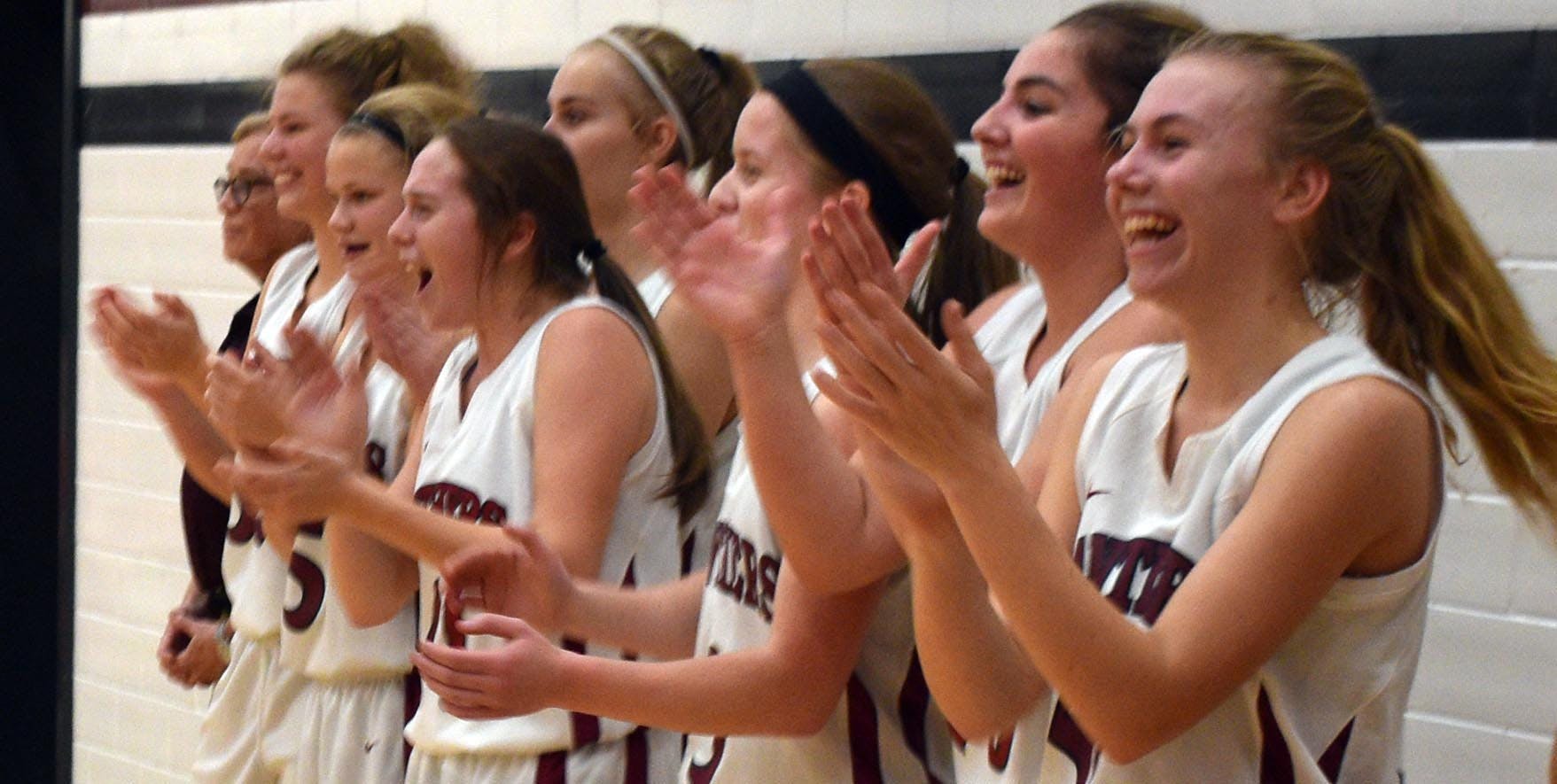 <p>Go west, young women — The PECI Senior Basketball Panthers bench celebrates as the clock winds down on the school&#8217;s second COSSA AA championship in three years Thursday. (Adam Bramburger/Gazette staff)</p>
