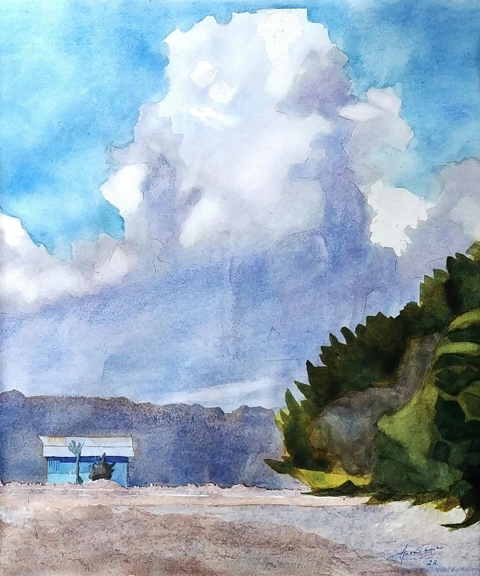 <p>Andrew Innes, “County Cumulus, Early April,” Watercolour, 2022. (Photo courtesy of Mad Dog Gallery)</p>
